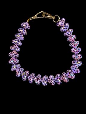 Purple Iridescent Leopard Heart Bead Bag Chain